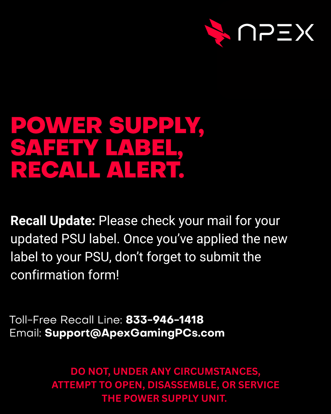 Apex Gaming PCs / Manik Recall Update